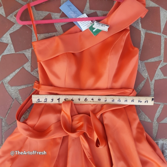 NWT Morilee Off the Shoulder Formal Orange Flounce Midi Formal Prom Dress - Picture 12 of 14
